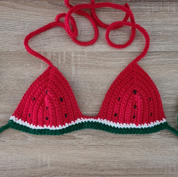 Sold. Watermelon bra, summer bralette, watermelon bikini top, crochet bikini top - Picture 2 of 9